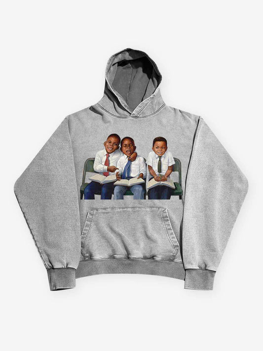 High-Quality Classroom Black Boy Print 425g Hoodie