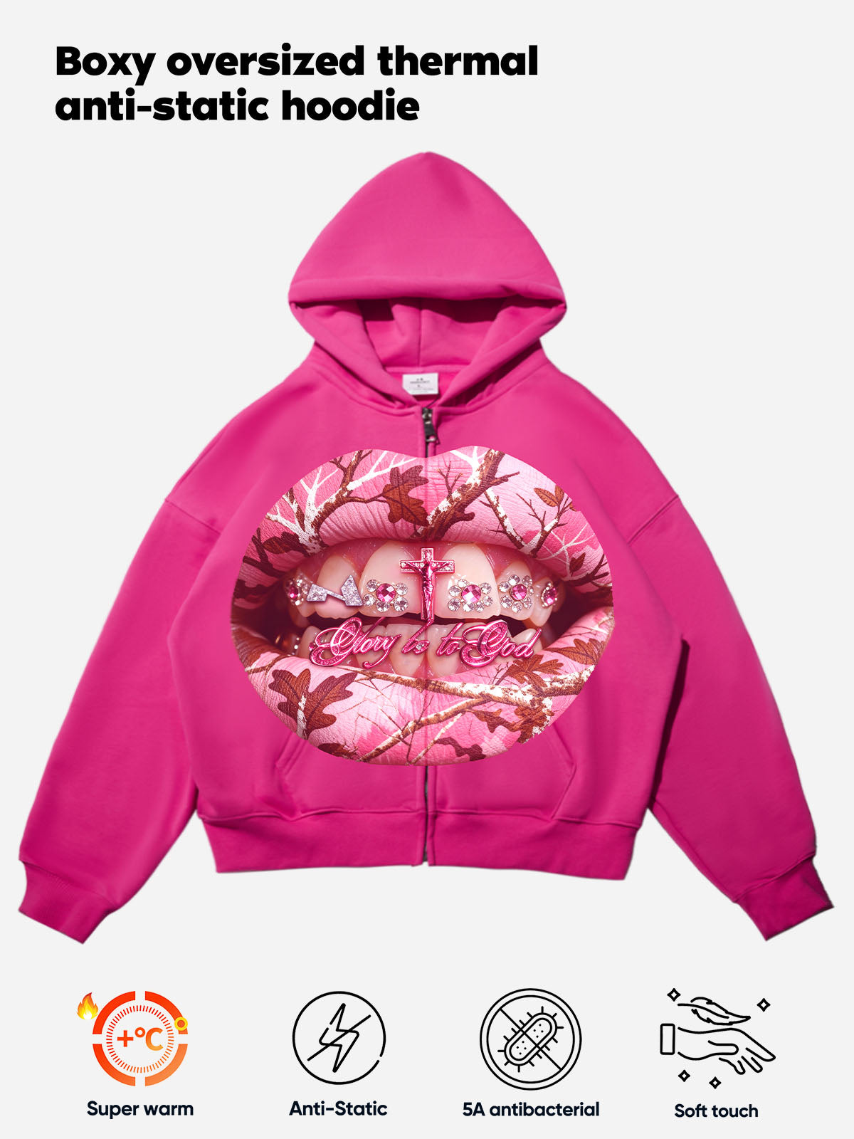 Pink Real tree Artistic Camouflage Print Warm Hoodie