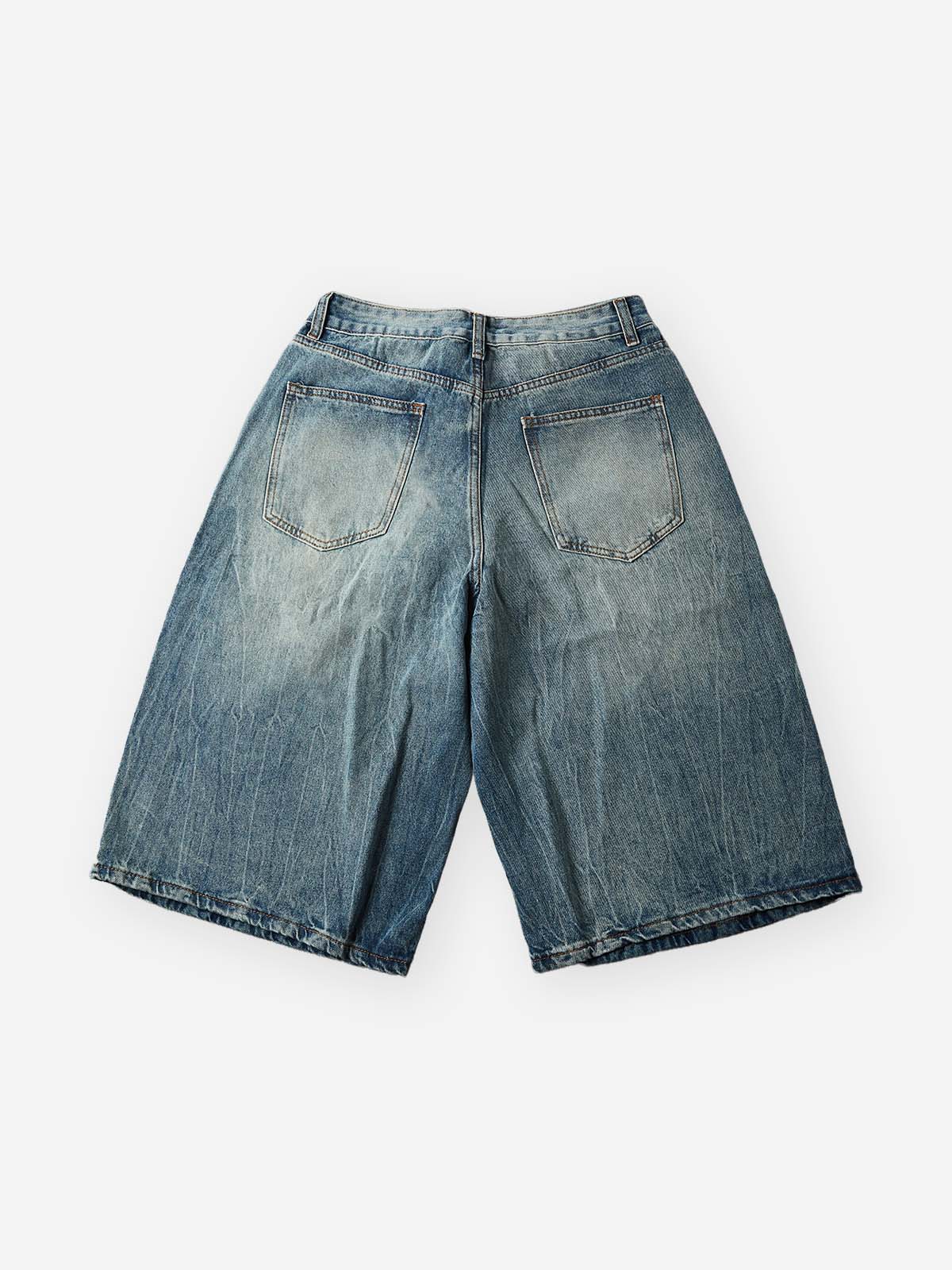 NOISSEY Vintage Distressed Denim Shorts with DIY Pearl Chain - Onyx Black & Heritage Blue