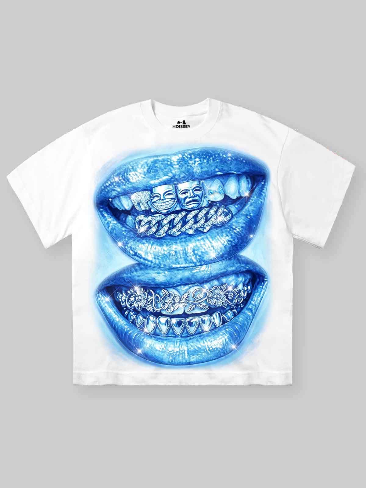 NOISSEY "Drama Grillz Lips" Heavy Graphic Little Oversize T-Shirt - Pure White