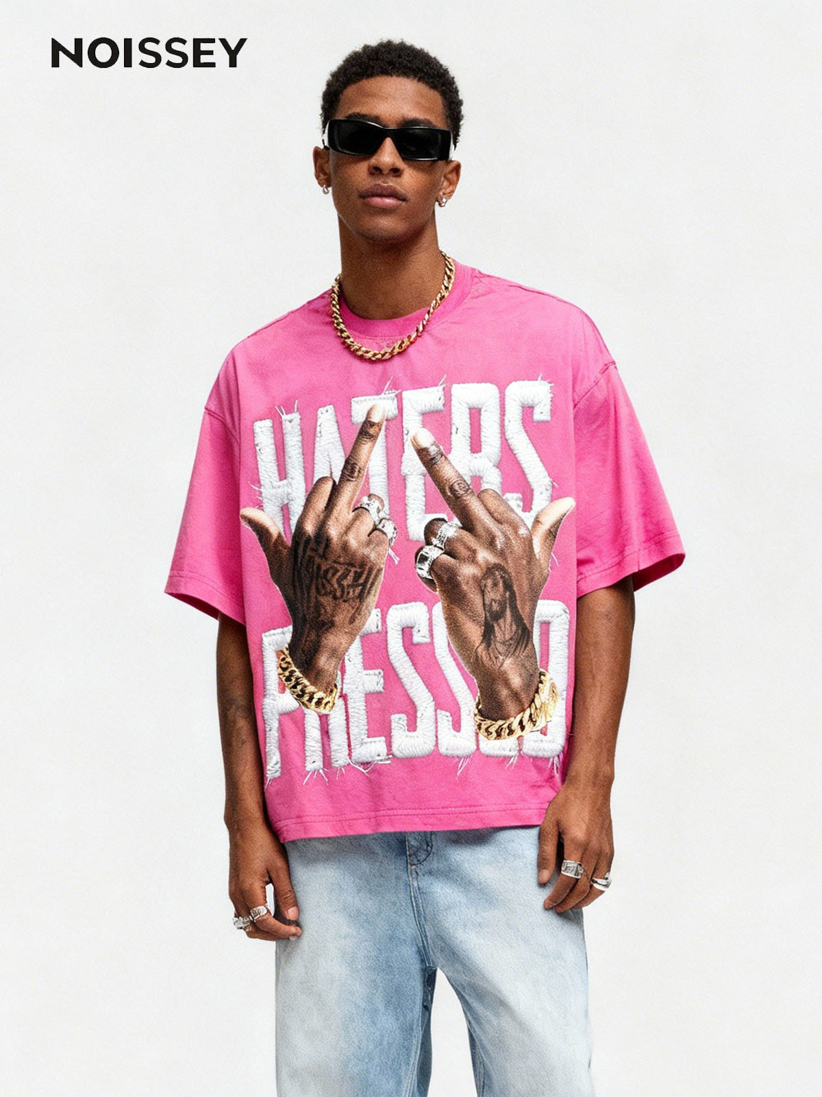 HATERS PRESSED! Pink Printed Boxy Oversized T-shirt