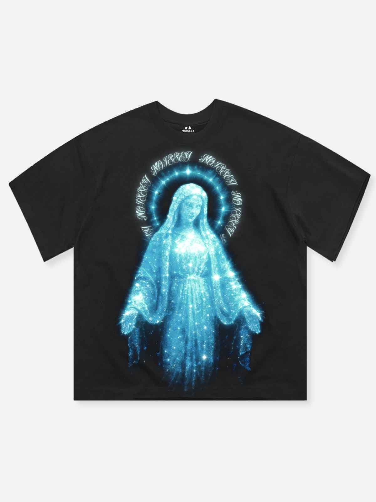 Diamond-Sparkling Virgin Mary Black Print T-shirt