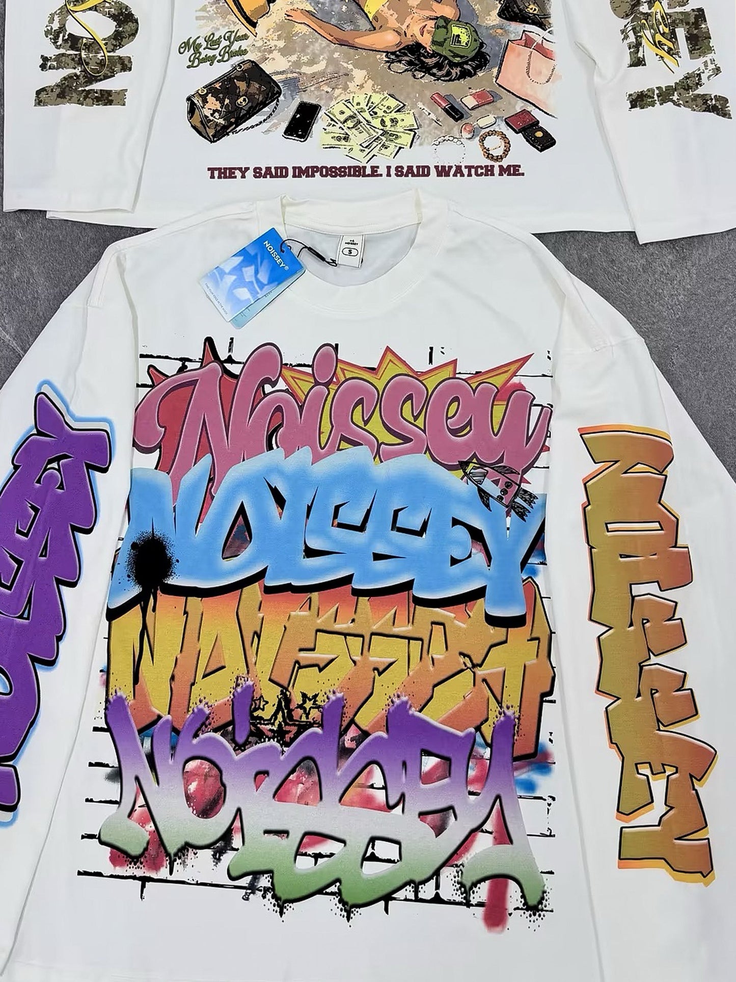 NOISSEY Multilayer Gradient Graffiti Long-Sleeve Tee - Pure White