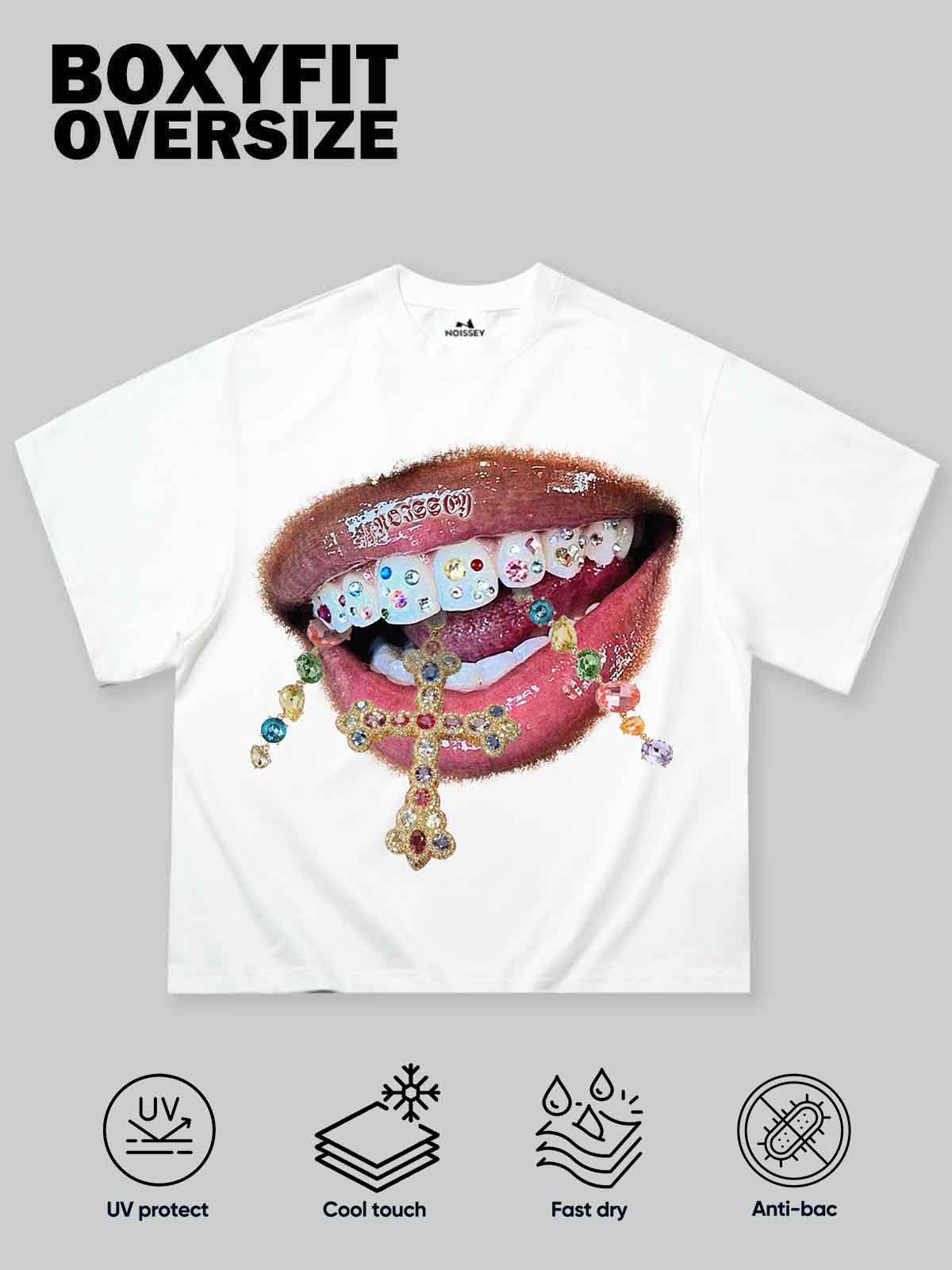 Boxy oversized T-shirt Diamond Teeth Cross Print