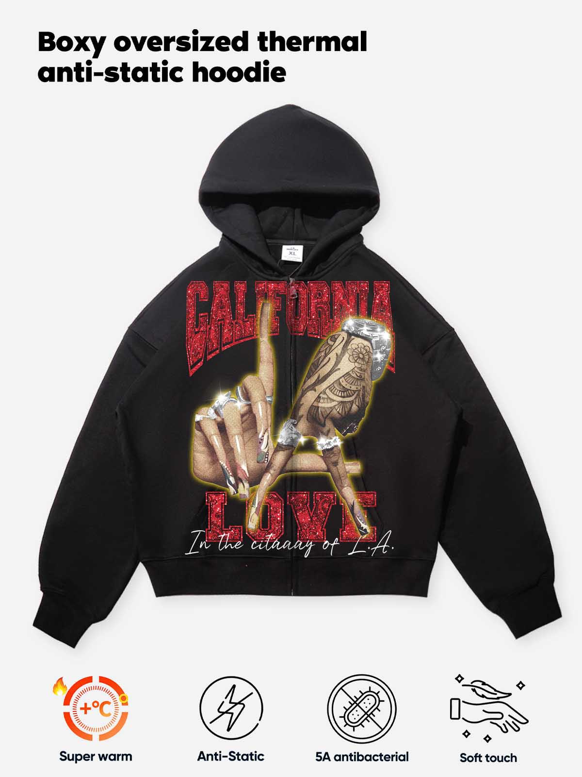 California Love! Black warm hoodie
