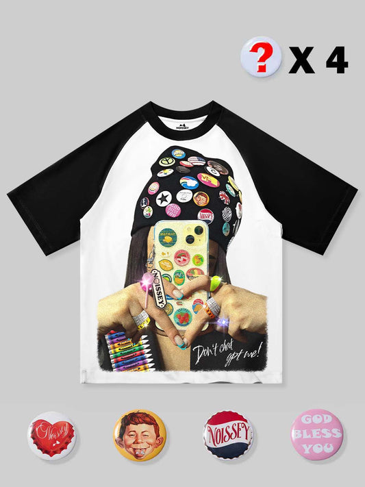 "Don't ChatGPT me!” DIY Badge Preppy Color-Block T-shirt