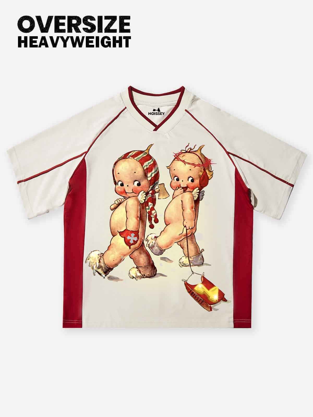 Cartoon Baby Red Striped Preppy Style Print T-shirt