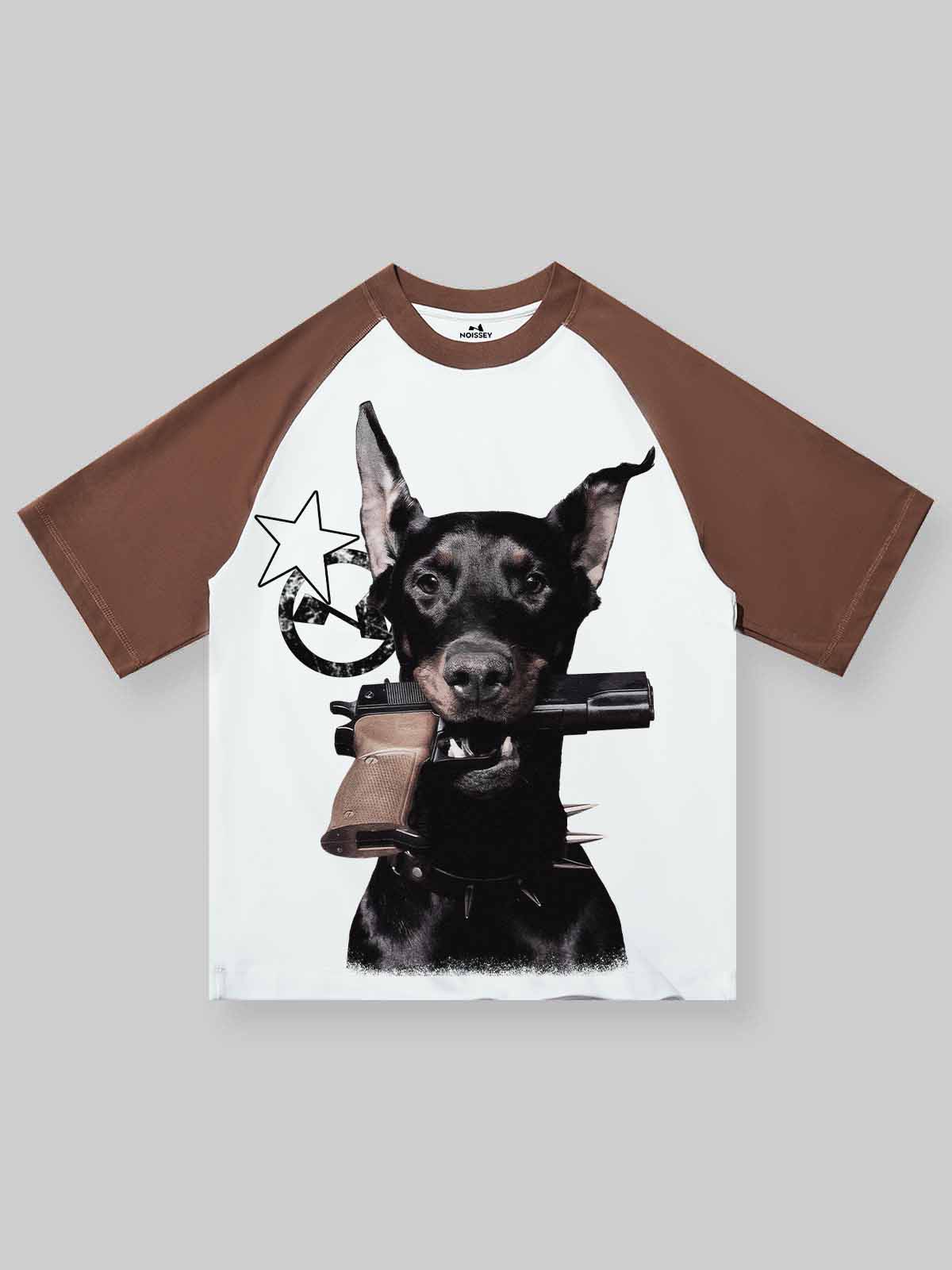 Doberman Pinscher and Its Toys Color-block Preppy Style Print T-shirt
