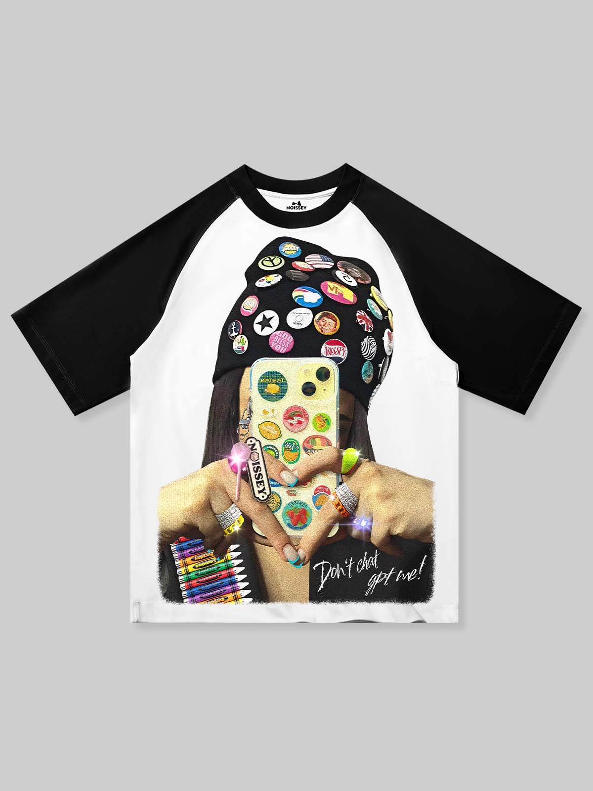 "Don't ChatGPT me!” DIY Badge Preppy Color-Block T-shirt