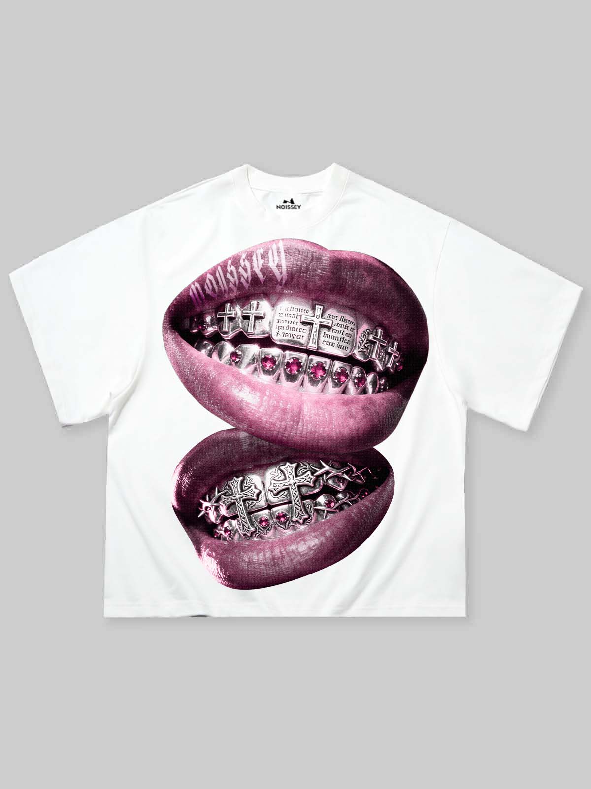 Metal Cross Diamond Grillz Print Boxy Oversized T-shirt