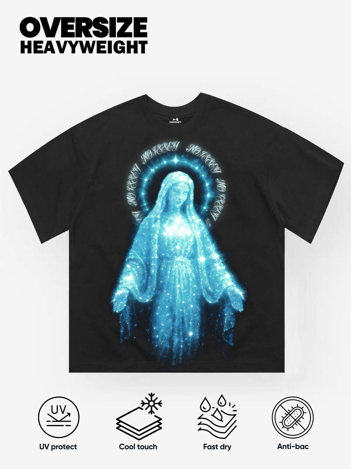 Diamond-Sparkling Virgin Mary Black Print T-shirt