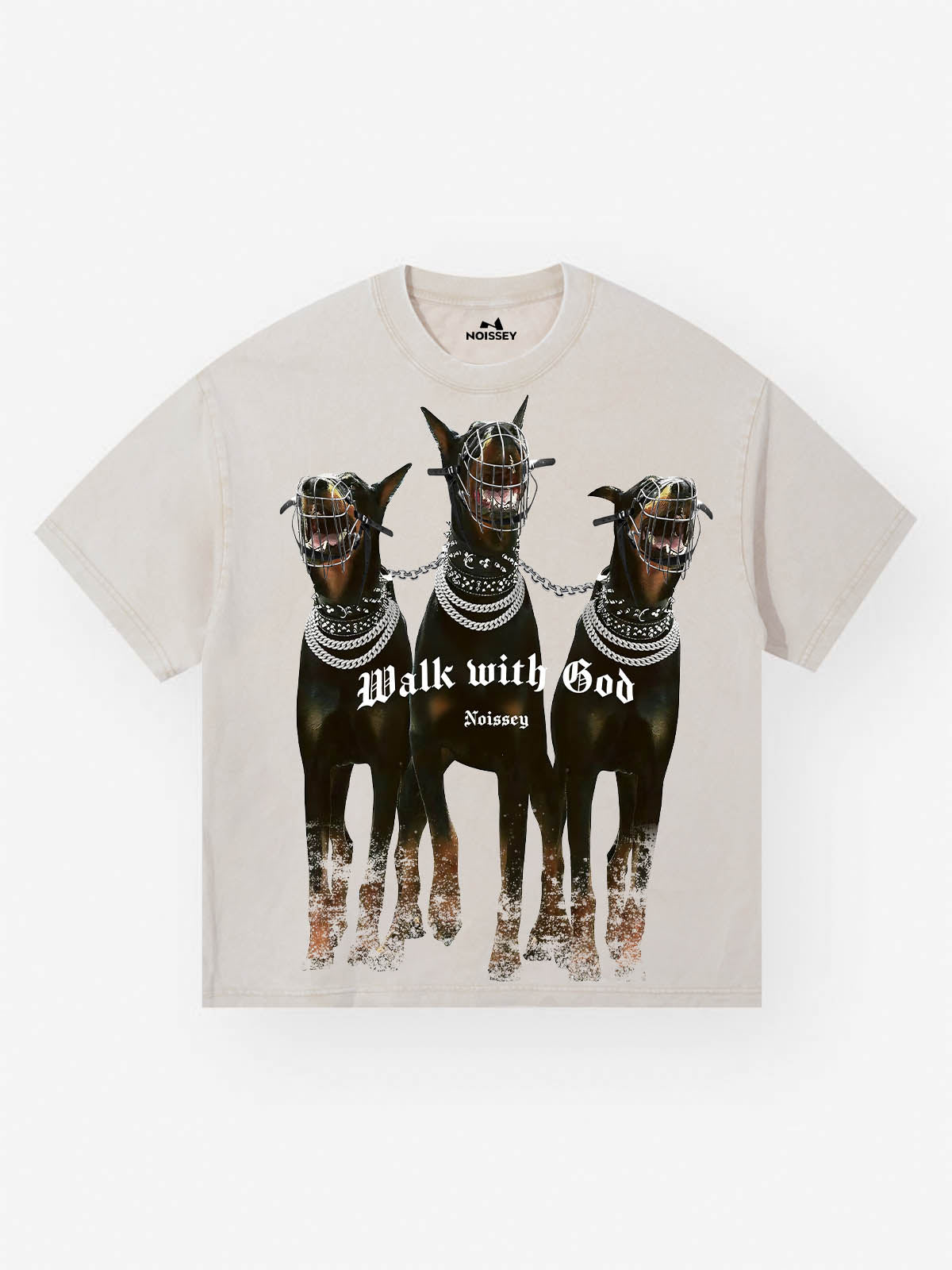 3-Doberman "Walk with God" Shell-Washed Print T-shirt