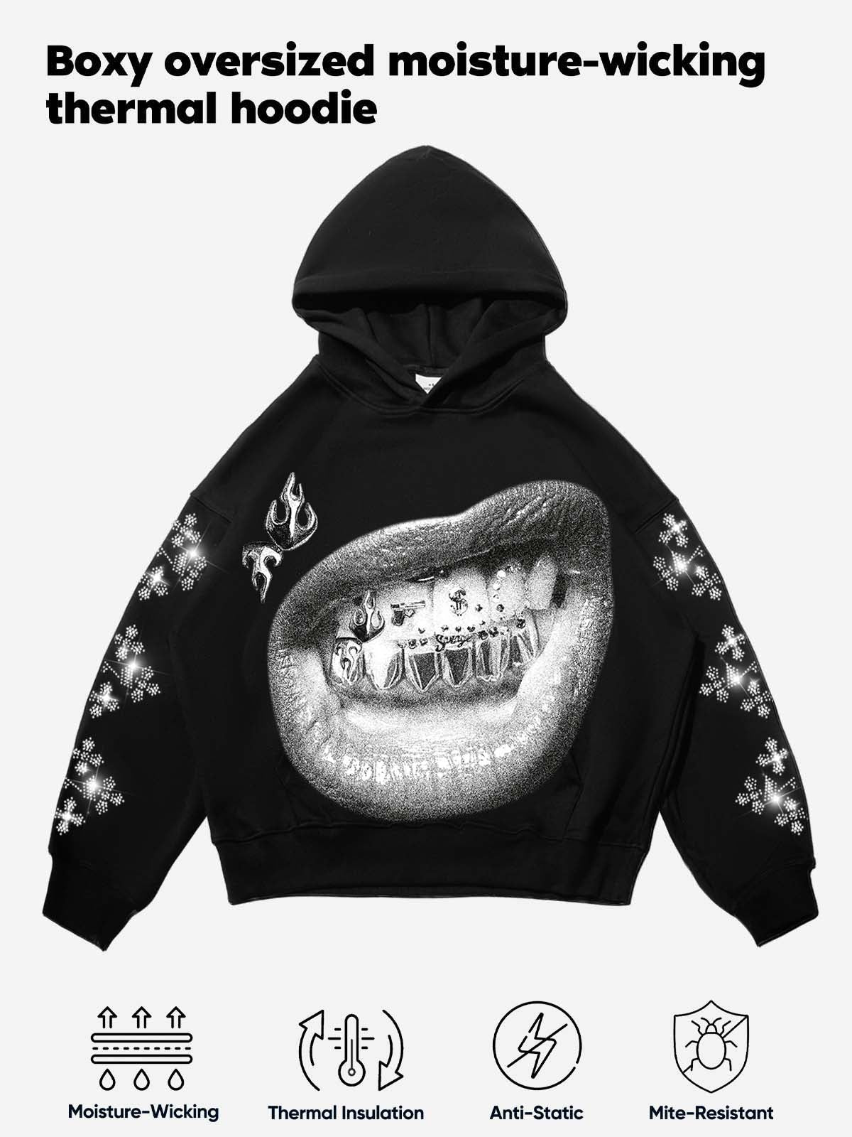 Personalized Lip and Tooth Patch Print Hoodie