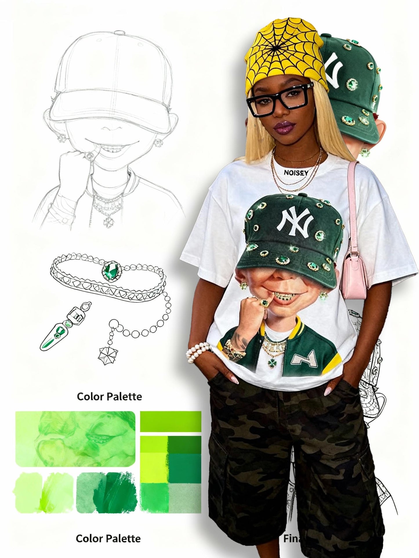 Bad Boy and His Green Diamond Hat Oversized T-Shirt
