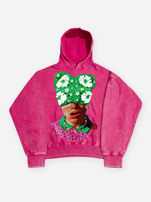 Dopamine Kitty Cap Pink Gradient Print Hoodie