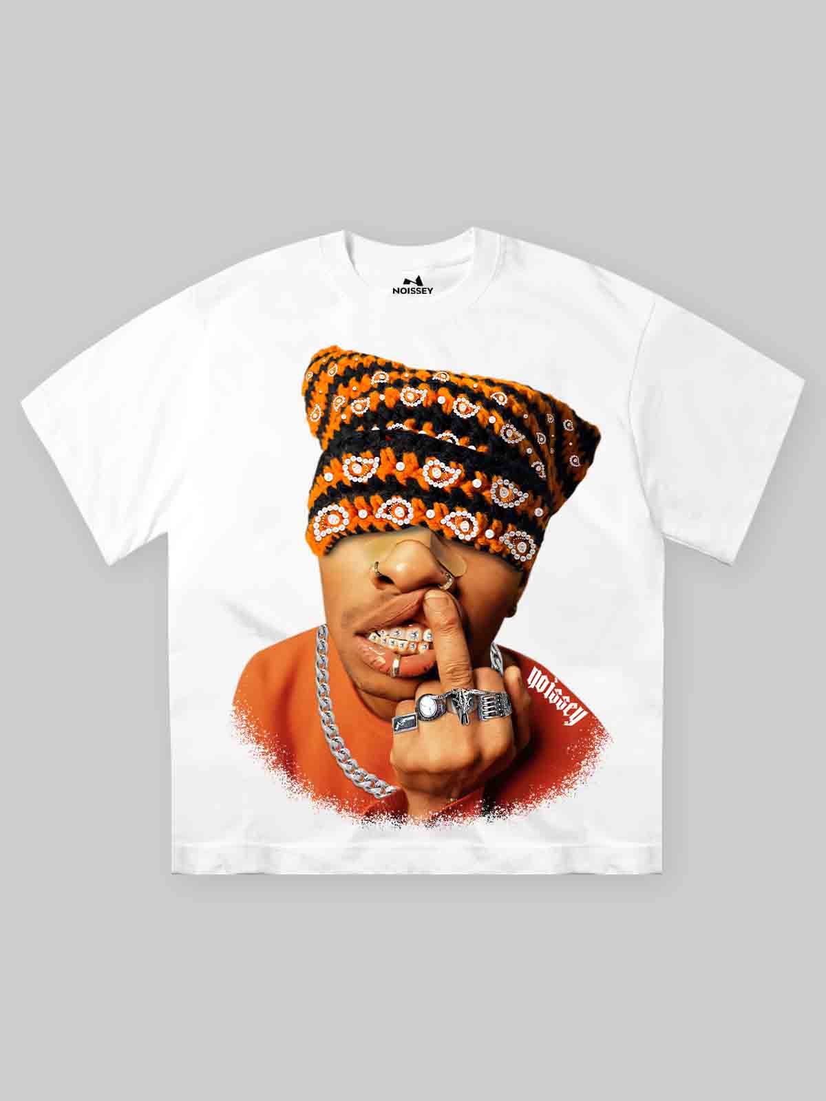 High Quality Orange Funny Crochet Hat Character Print 350g T-shirt