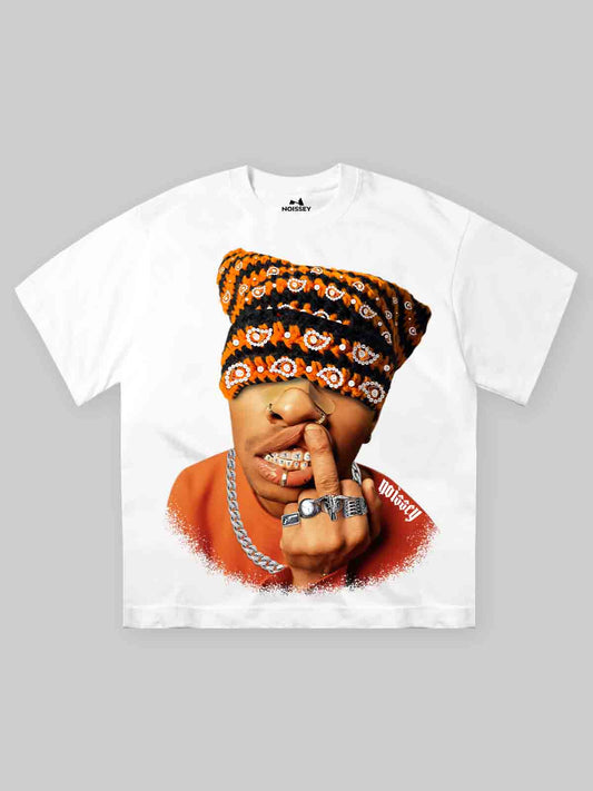 High Quality Orange Funny Crochet Hat Character Print 350g T-shirt