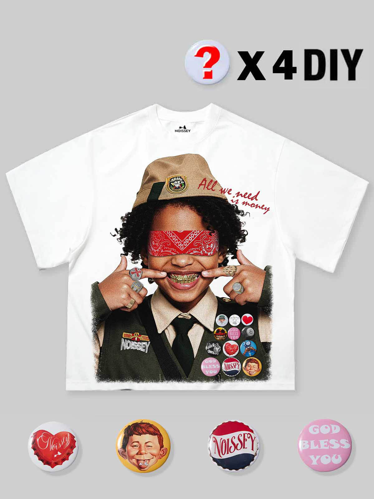 Boxy Oversized T-shirt with Scout Girl Print and DIY Badge