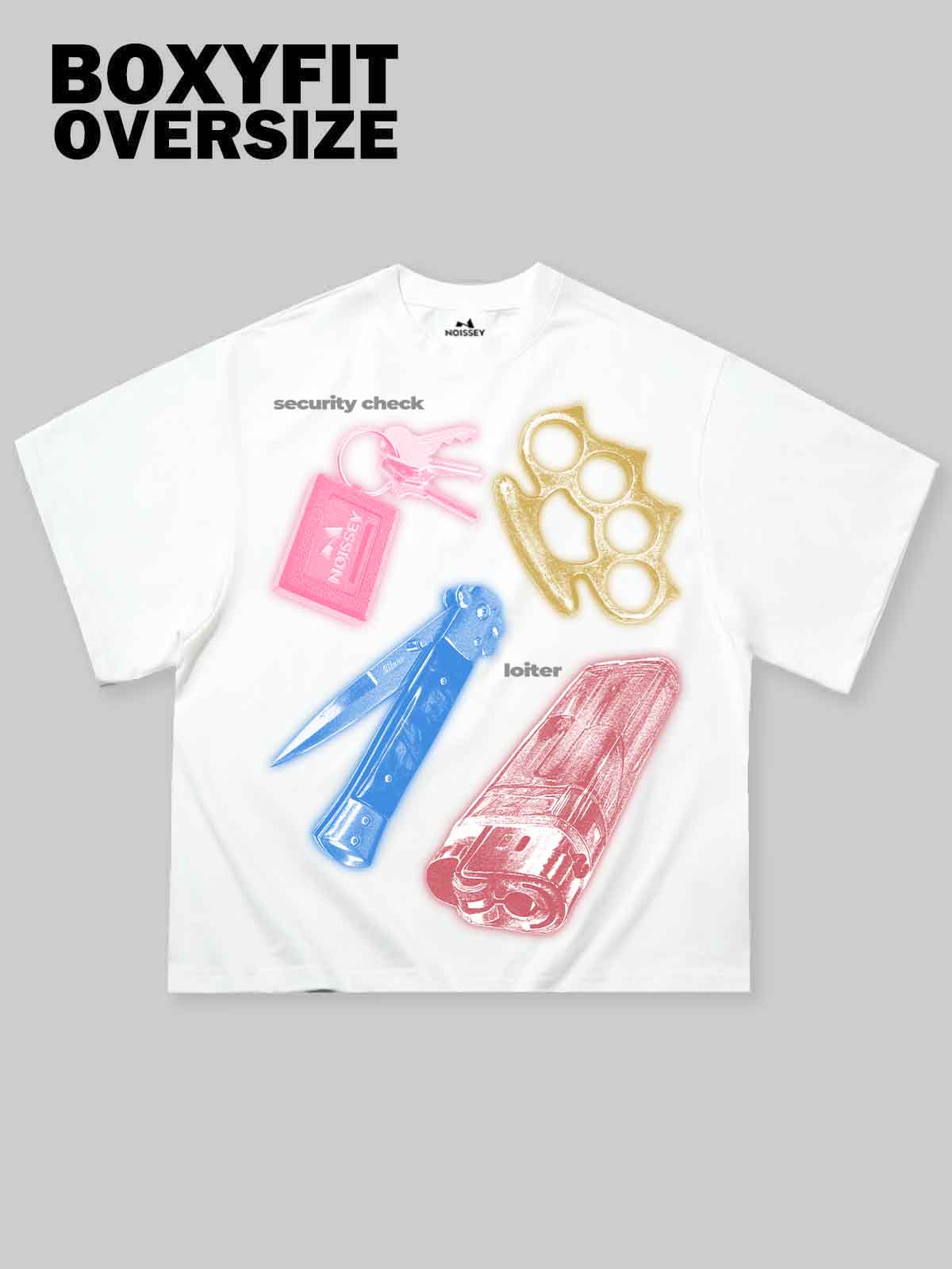 "SECURITY CHECK" Double-Sided Print Boxy Oversized T-Shirt