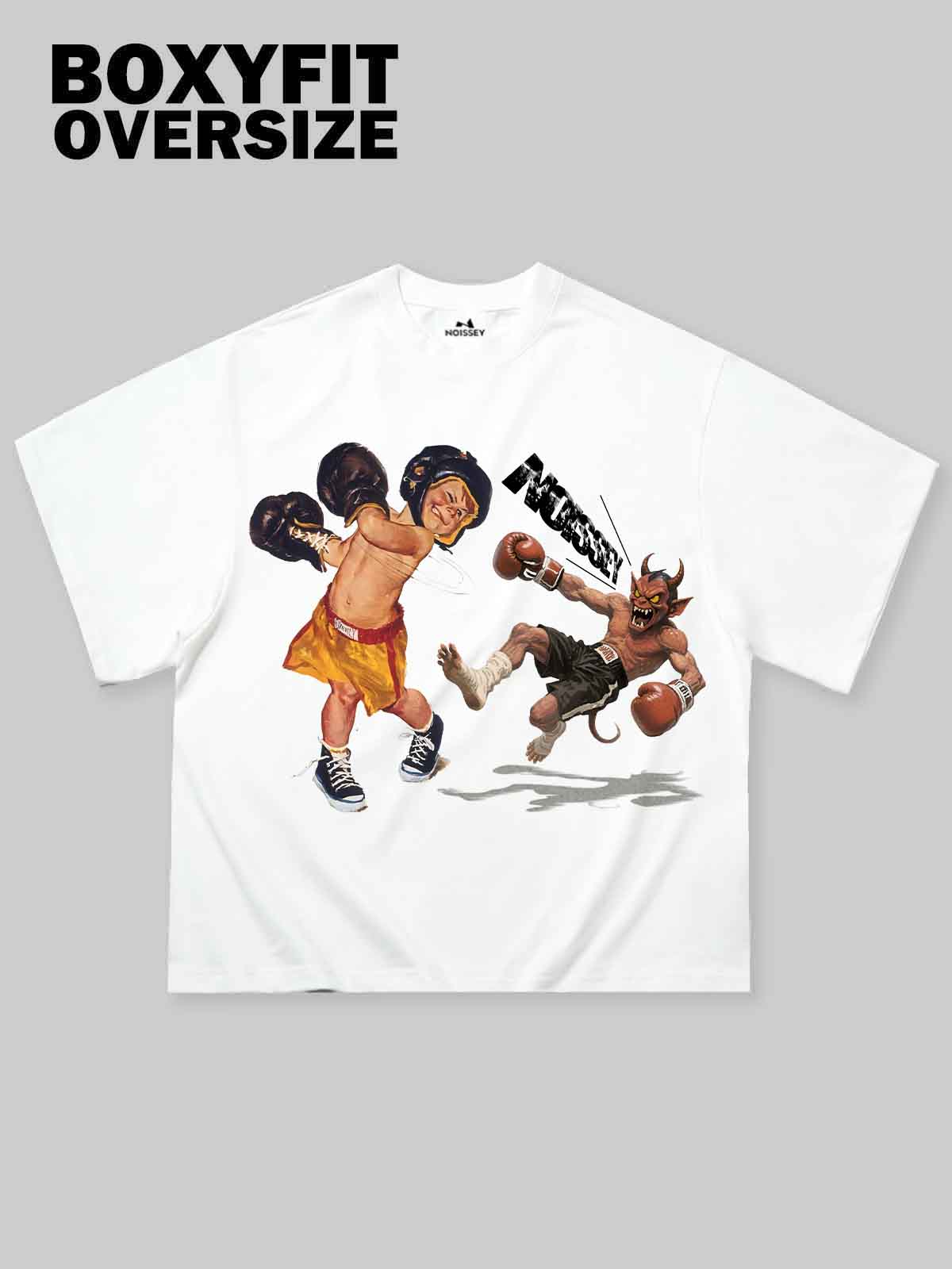 Boxy Oversized T-Shirt "One Punch!" Retro Illustration Print