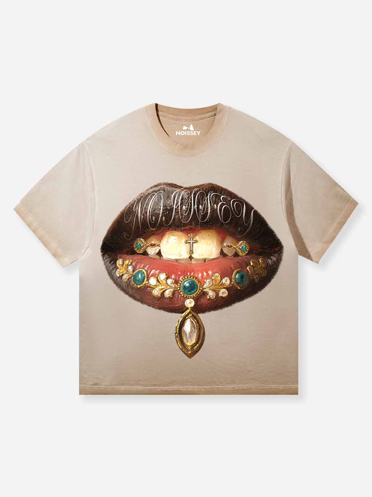 Medieval Painting-Style Grills Lip Art Distressed Print T-shirt