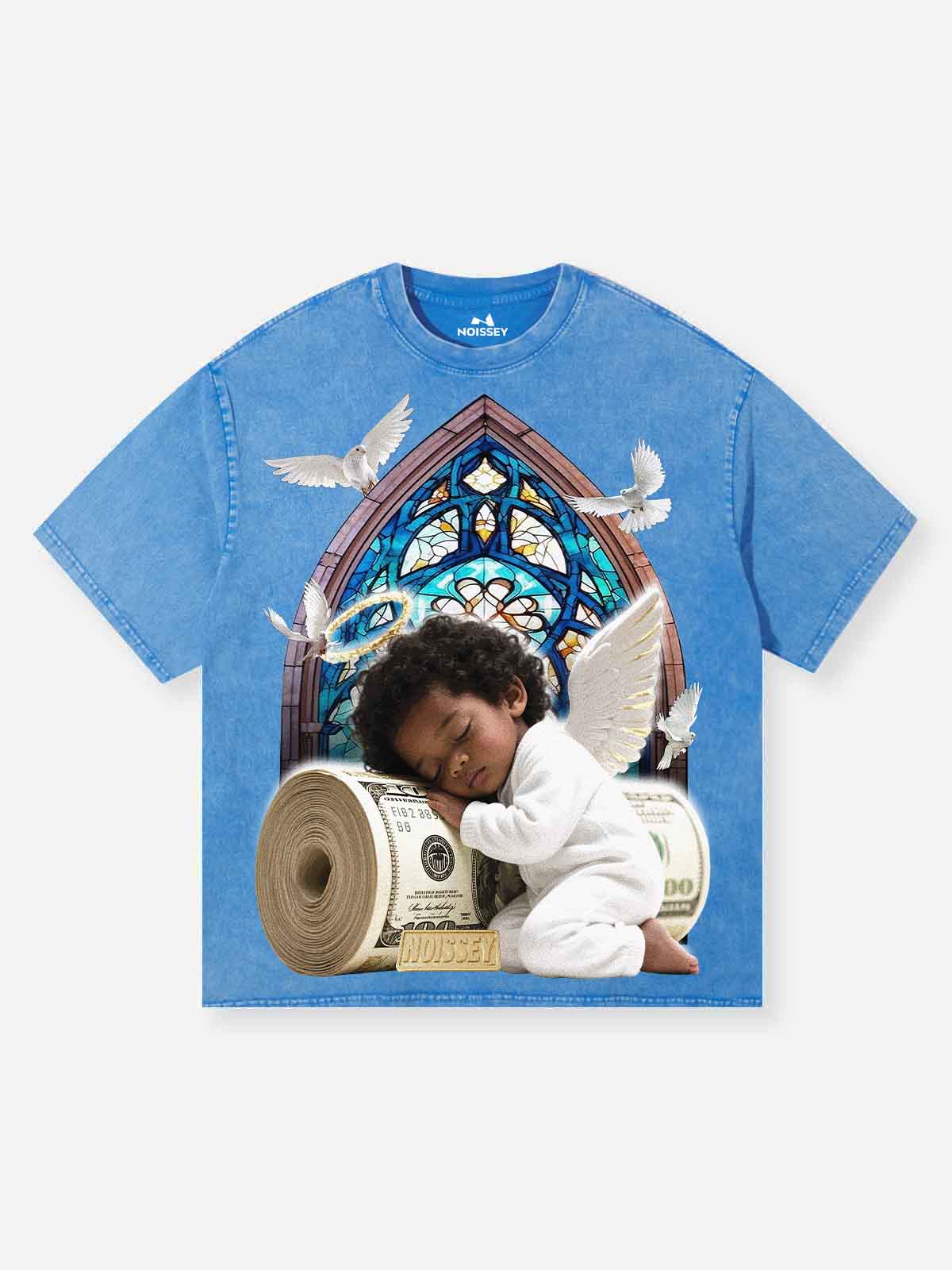 Little Angel Sleeping on Money Washed Print T-shirt