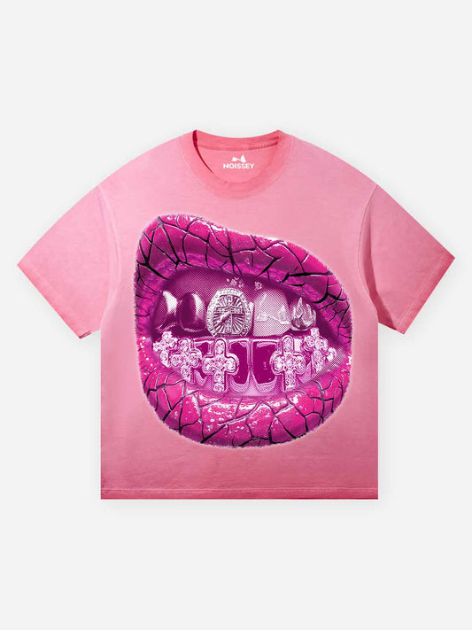 Retro Sparkling Diamond Pink Grills Warm Print T-shirt