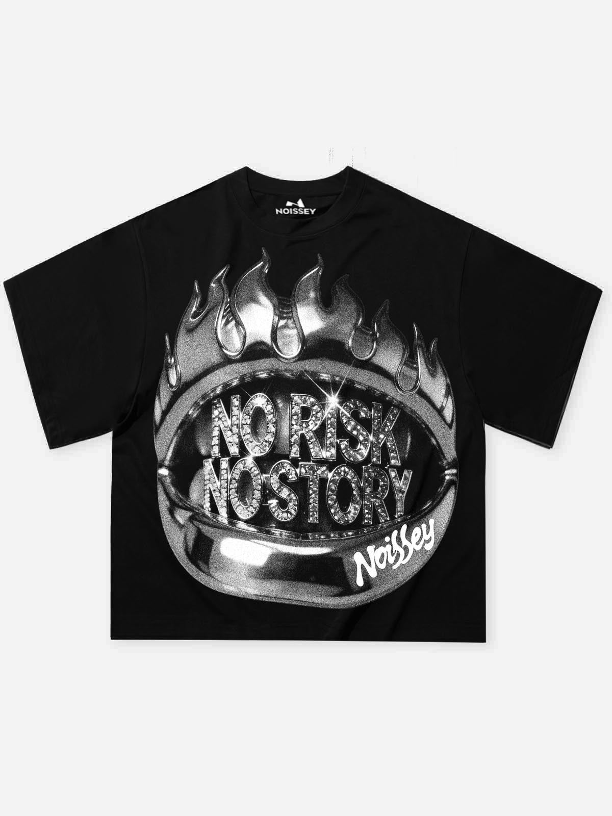NOISSEY "Metal Flame" No Risk No Story Graphic Oversized Tee - Onyx Black