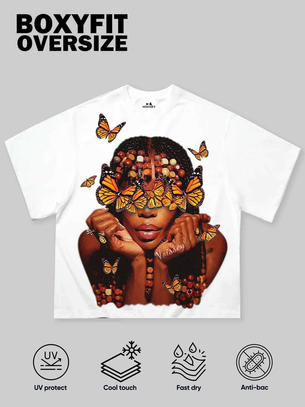 Boxy Oversized T-shirt "Retro Girl & Butterfly"