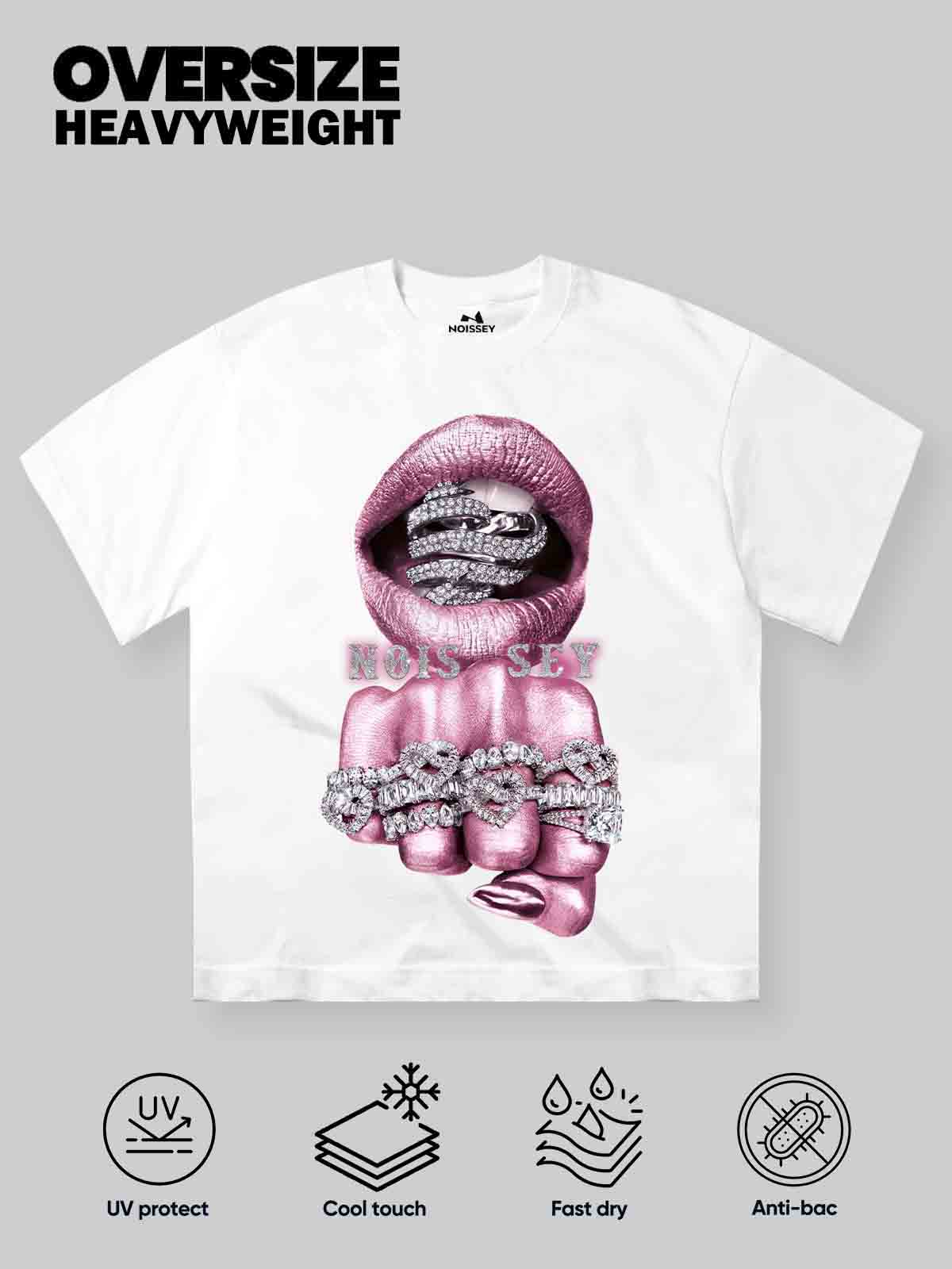 BOUNCE BACK© Pink Silver Diamond-Rich Printed T-shirt