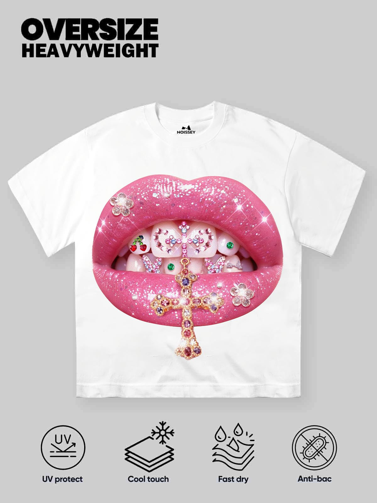 NOISSEY Y2K Grillz Tee - Rhinestone Graphic & Cool Touch Fabric