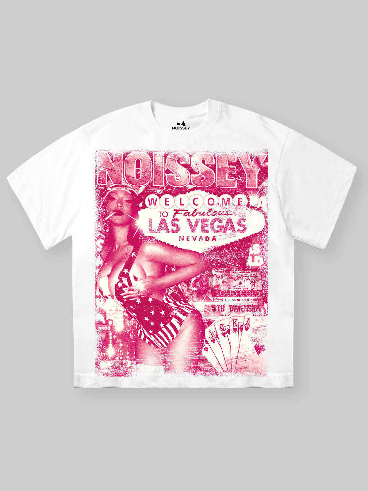 Las Vegas Sexy Lady Pink Silkscreen Monochrome Print T-Shirt