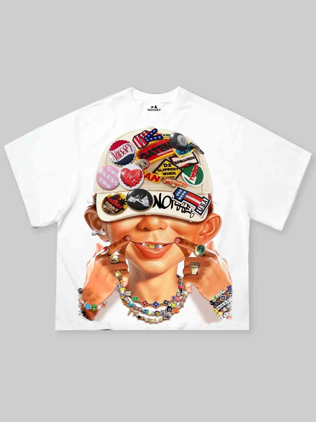 Bad Boy and His Badge Cap Print Boxy Oversized T-shirt