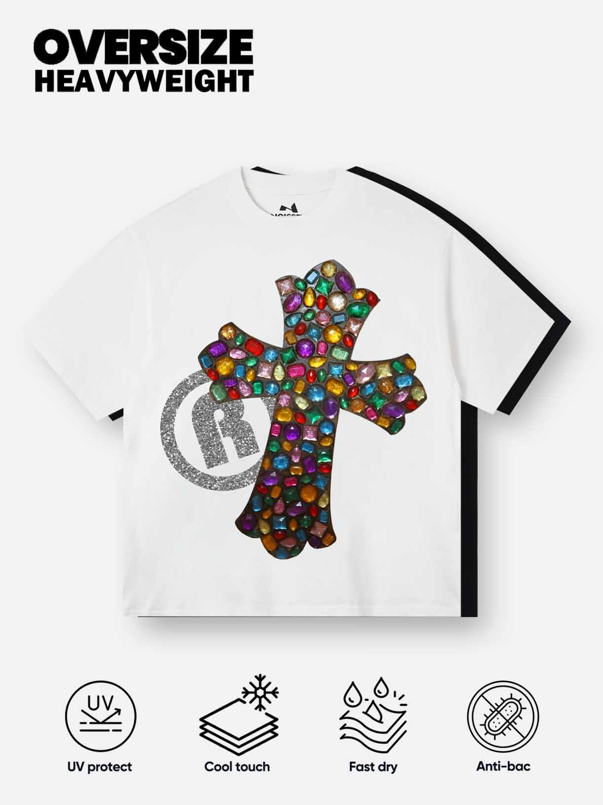 BOUNCE BACK© Gemstone cross shimmering text print T-shirt