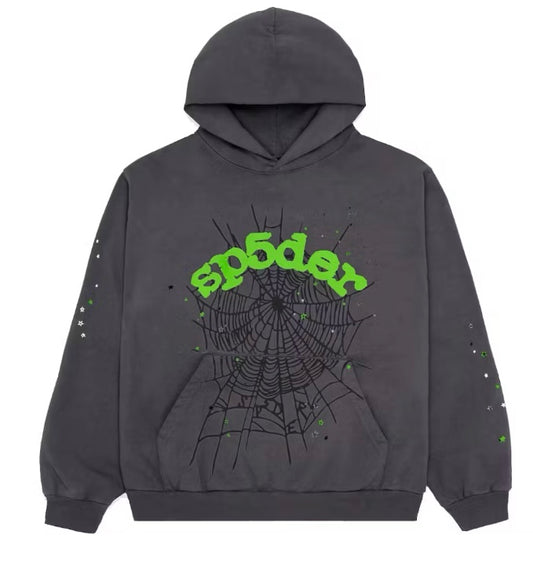 Sp5der Hoodie Slate Grey Green logo