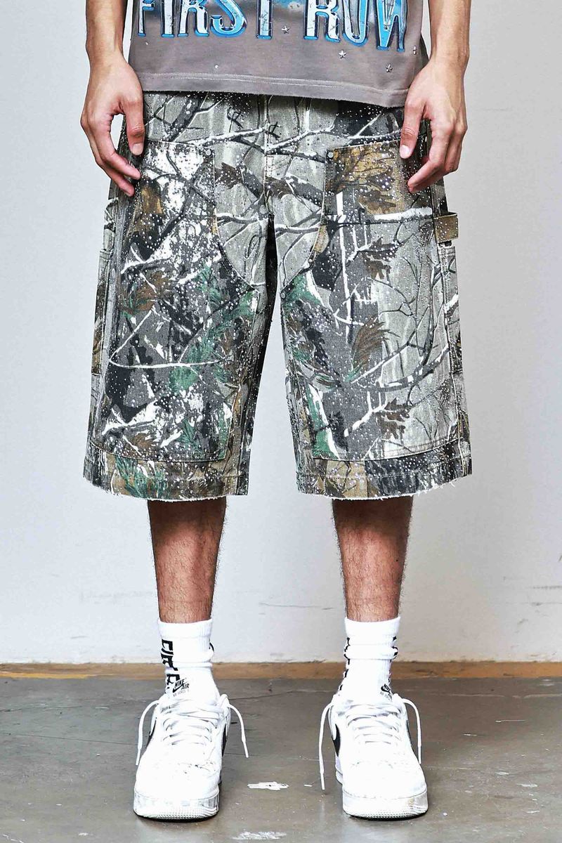 First Row Denim Rhinestone Shorts 'Camo'