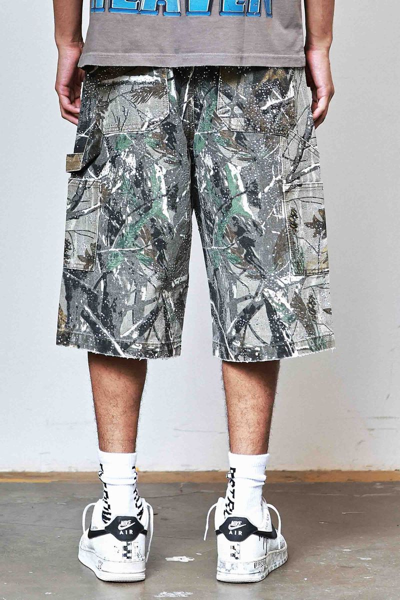 First Row Denim Rhinestone Shorts 'Camo'