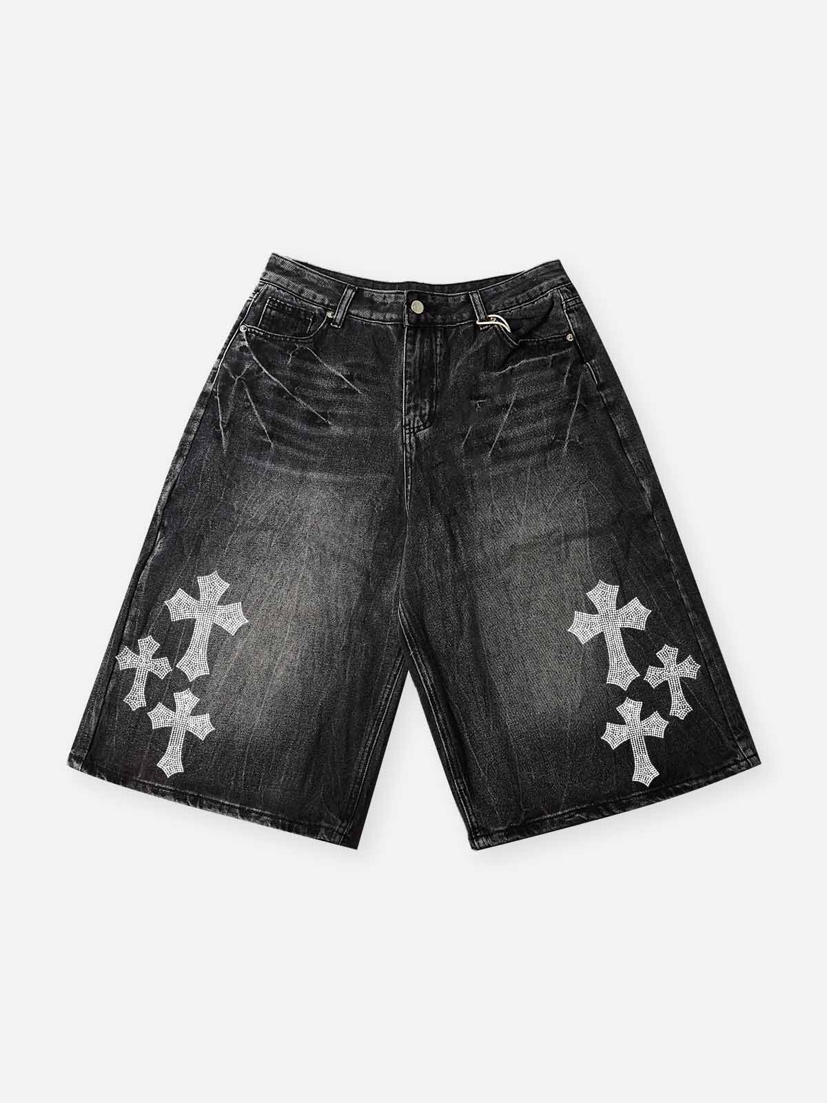NOISSEY "Galactic Constellation" Asymmetric Gothic Cross Denim Jorts 2 Colors