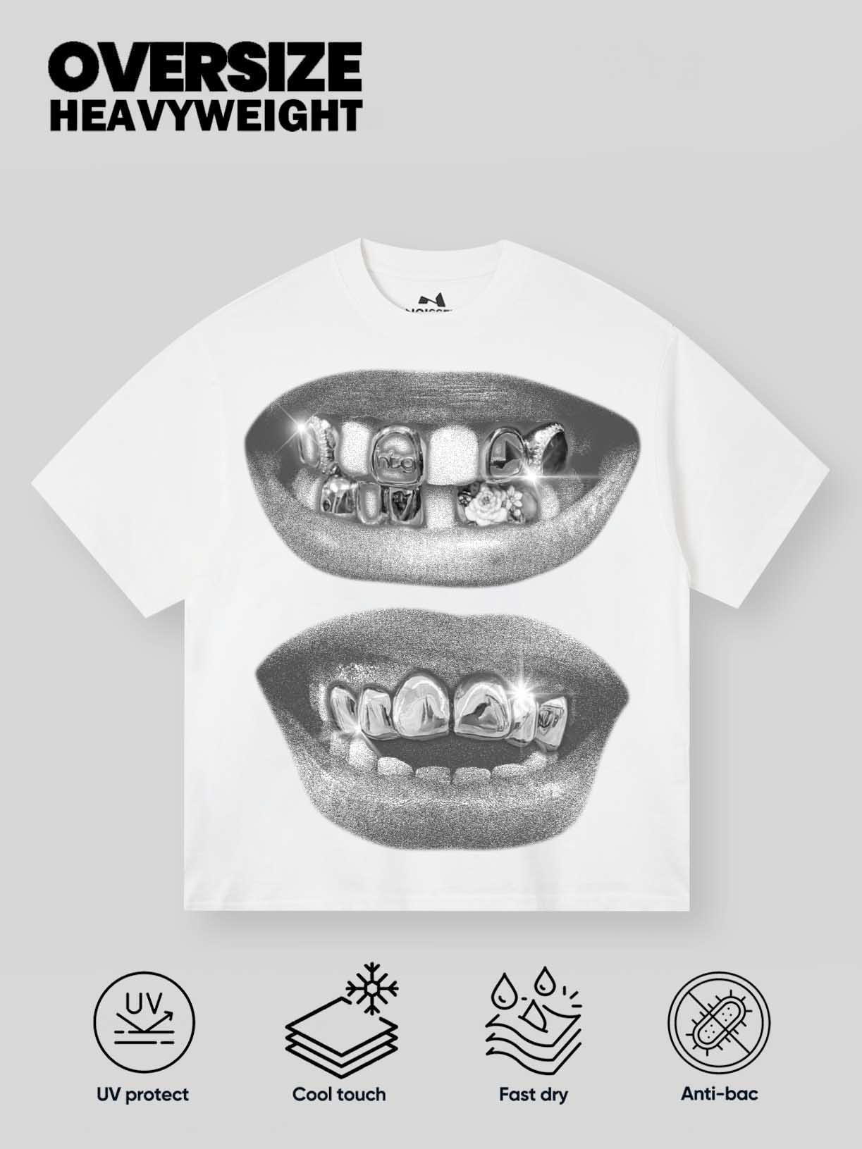 BOUNCE BACK© Retro Black Lips Grills Print Tee