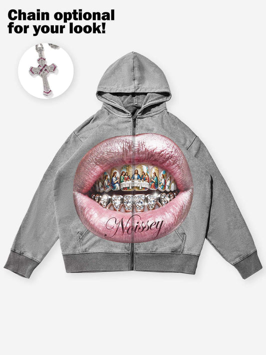 The Last Supper Grills Gray Washed Printed Hoodie