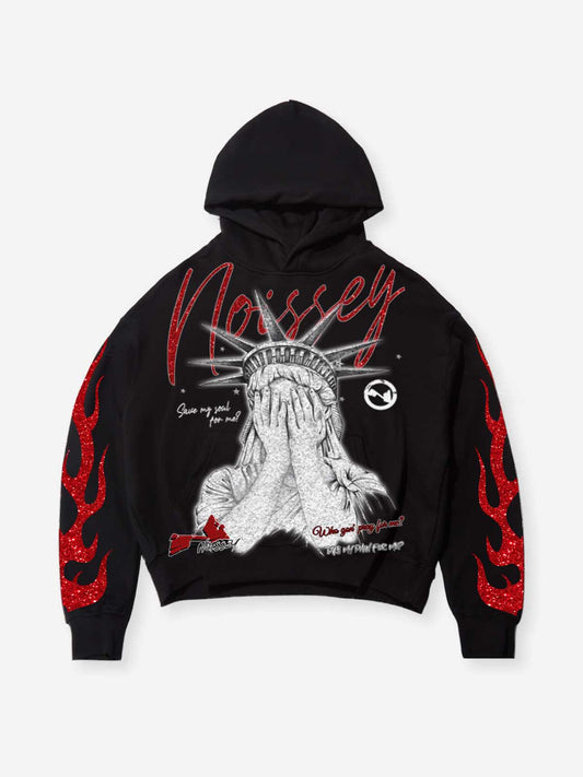 Statue of Liberty Face-Covered Tech Fabric Print Hoodie