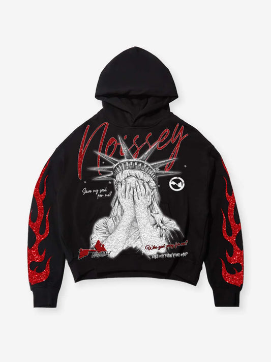 Statue of Liberty Face-Covered Tech Fabric Print Hoodie