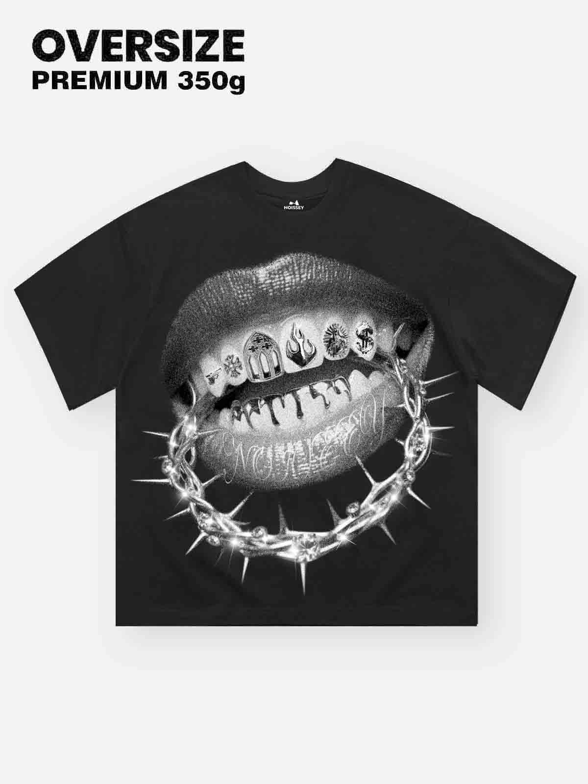 High Quality Thorn Crown Lips Print 350g T-shirt
