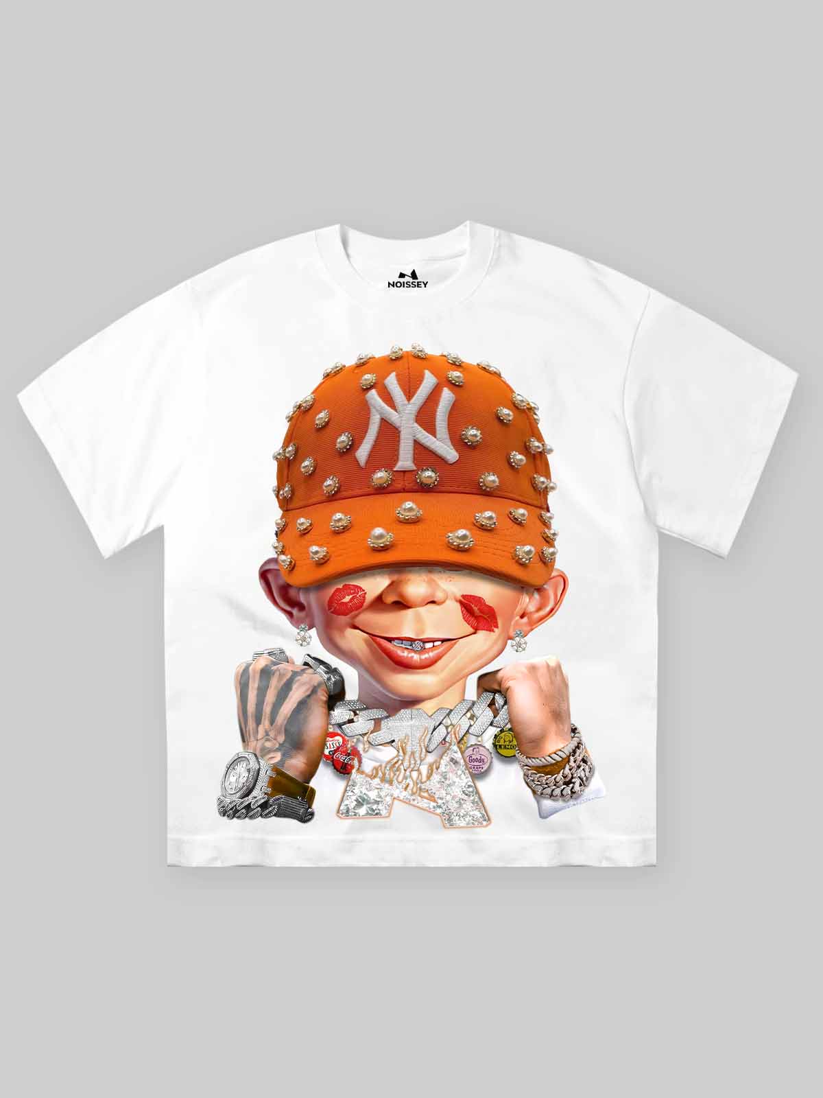 Bad Boy Holding a Big Necklace Print T-shirt