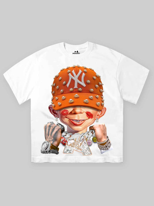 Bad Boy Holding a Big Necklace Print T-shirt