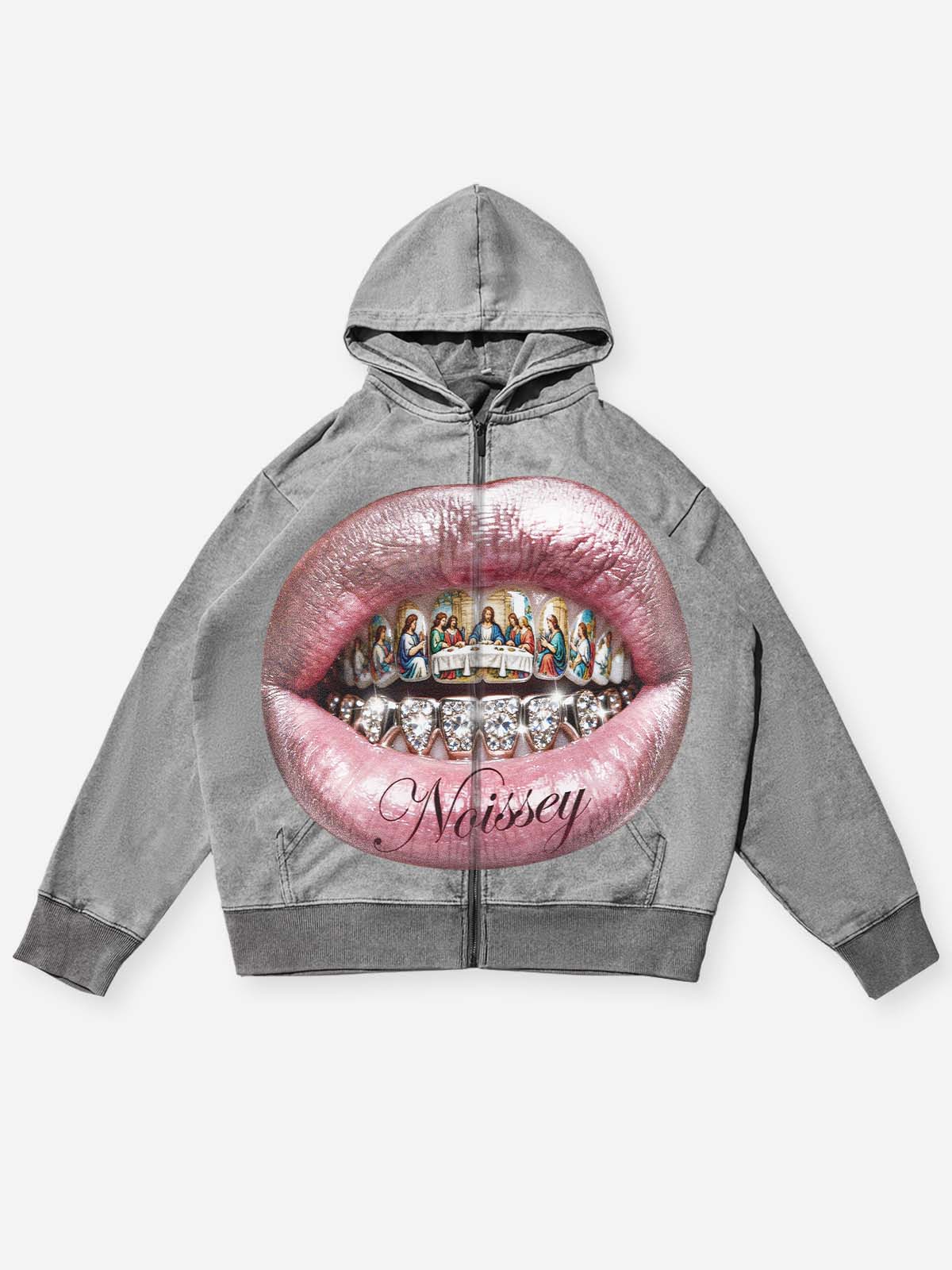 The Last Supper Grills Gray Washed Printed Hoodie