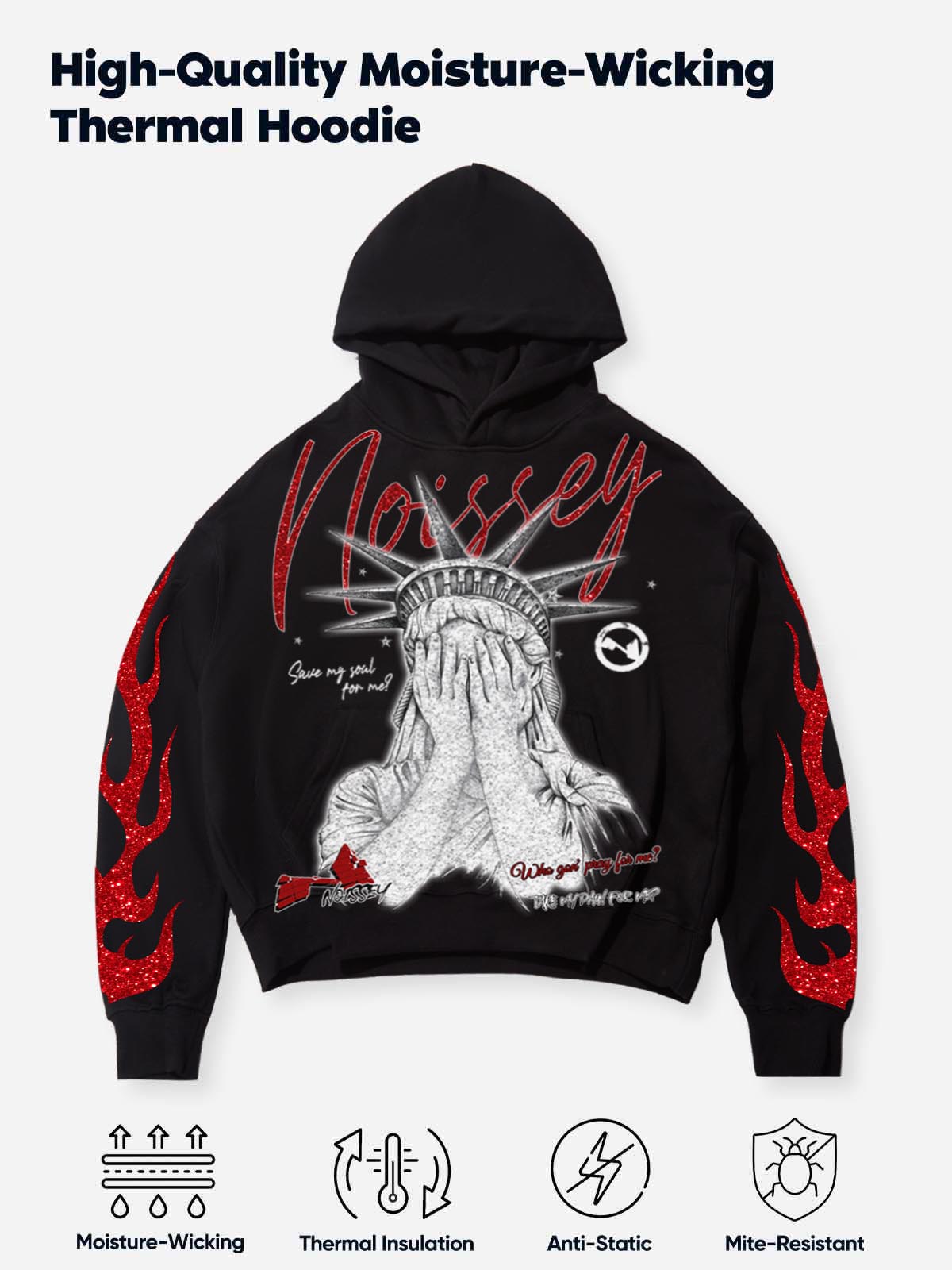 Statue of Liberty Face-Covered Tech Fabric Print Hoodie