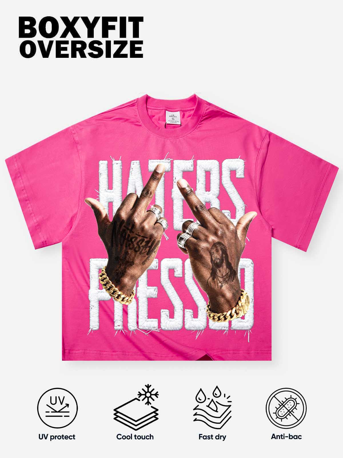 HATERS PRESSED! Pink Printed Boxy Oversized T-shirt