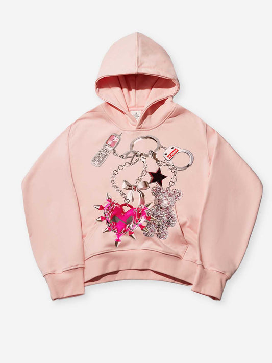 Metal Art Chain Print Light Pink Hoodie