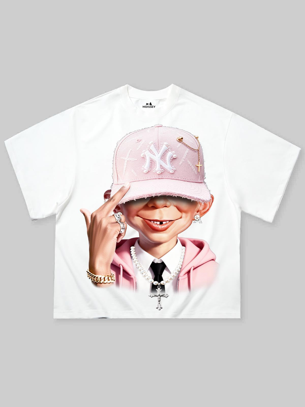 Pink gentleman bad boy print Boxy oversized T-shirt